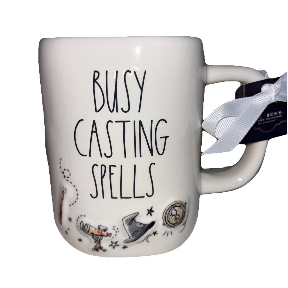 Rae Dunn Harry Potter "Busy Casting Spells" Coffee Mug Hat Wand Snitch Caludron